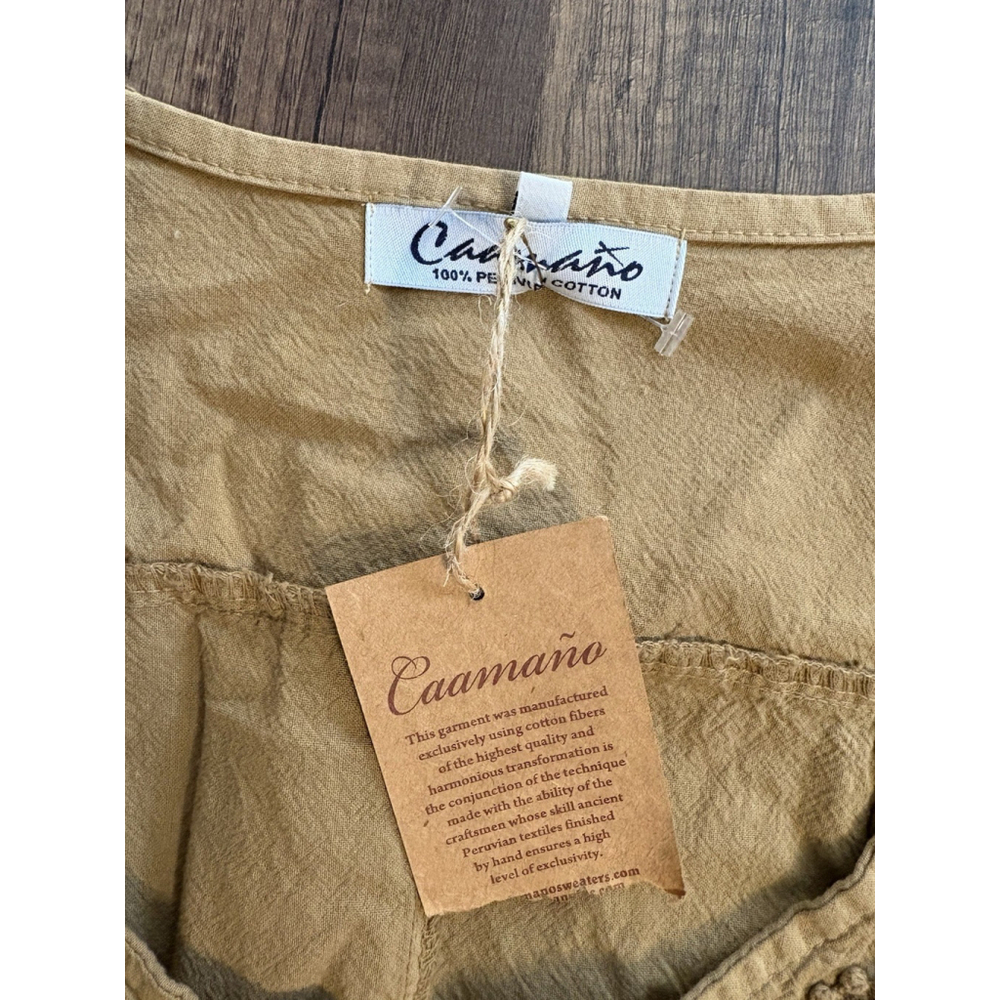 Caamano Peruvian Cotton Dress Size Large Brown Bridgett Dress Cinch Hem Natural - Picture 5 of 7